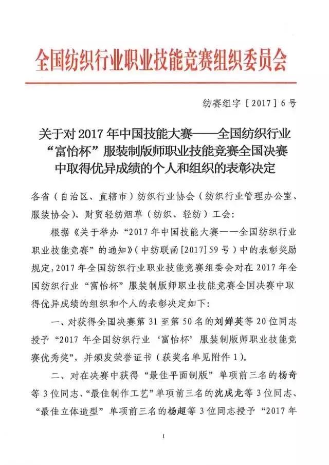 全國紡織行業“富怡杯”服裝制版師職業技能競賽獲獎名單揭曉！