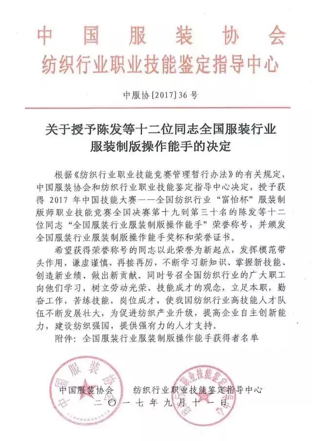 全國紡織行業“富怡杯”服裝制版師職業技能競賽獲獎名單揭曉！